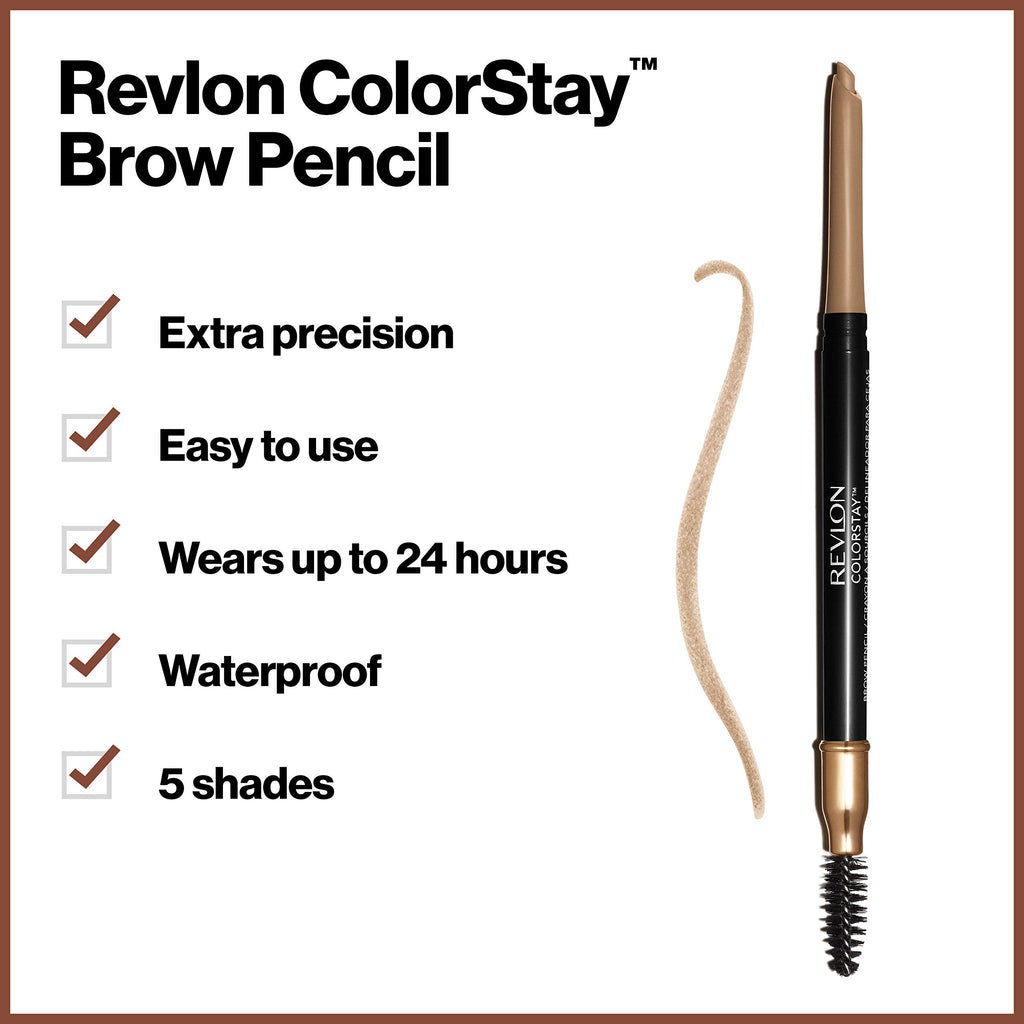 Revlon ColorStay Eyebrow Pencil with Spoolie Brush, Waterproof, Hair-Like Strokes, Stocking Stuffer for Her, 205 Blonde, 0.021 oz
