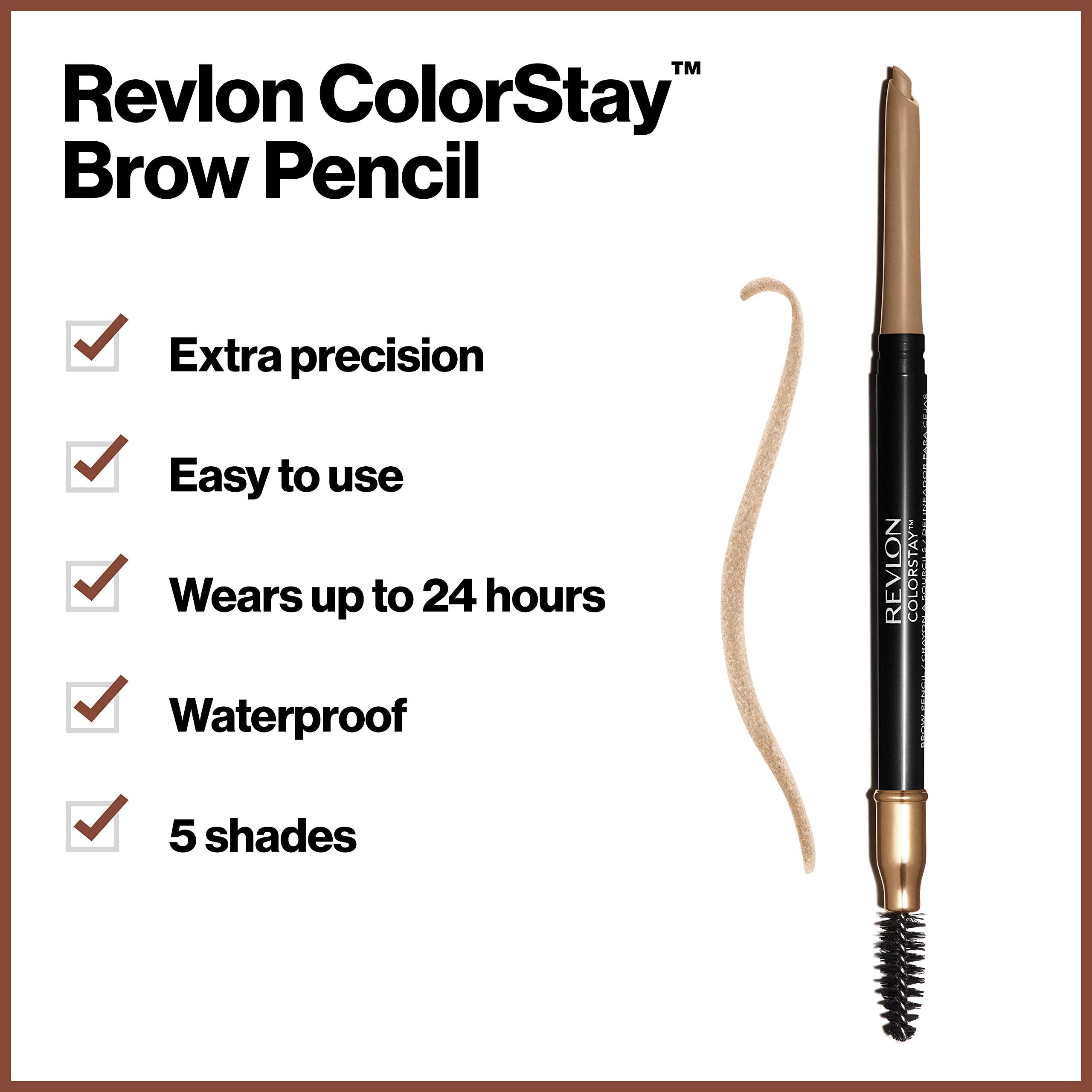 Revlon ColorStay Eyebrow Pencil with Spoolie Brush, Waterproof, Hair-Like Strokes, Stocking Stuffer for Her, 205 Blonde, 0.021 oz