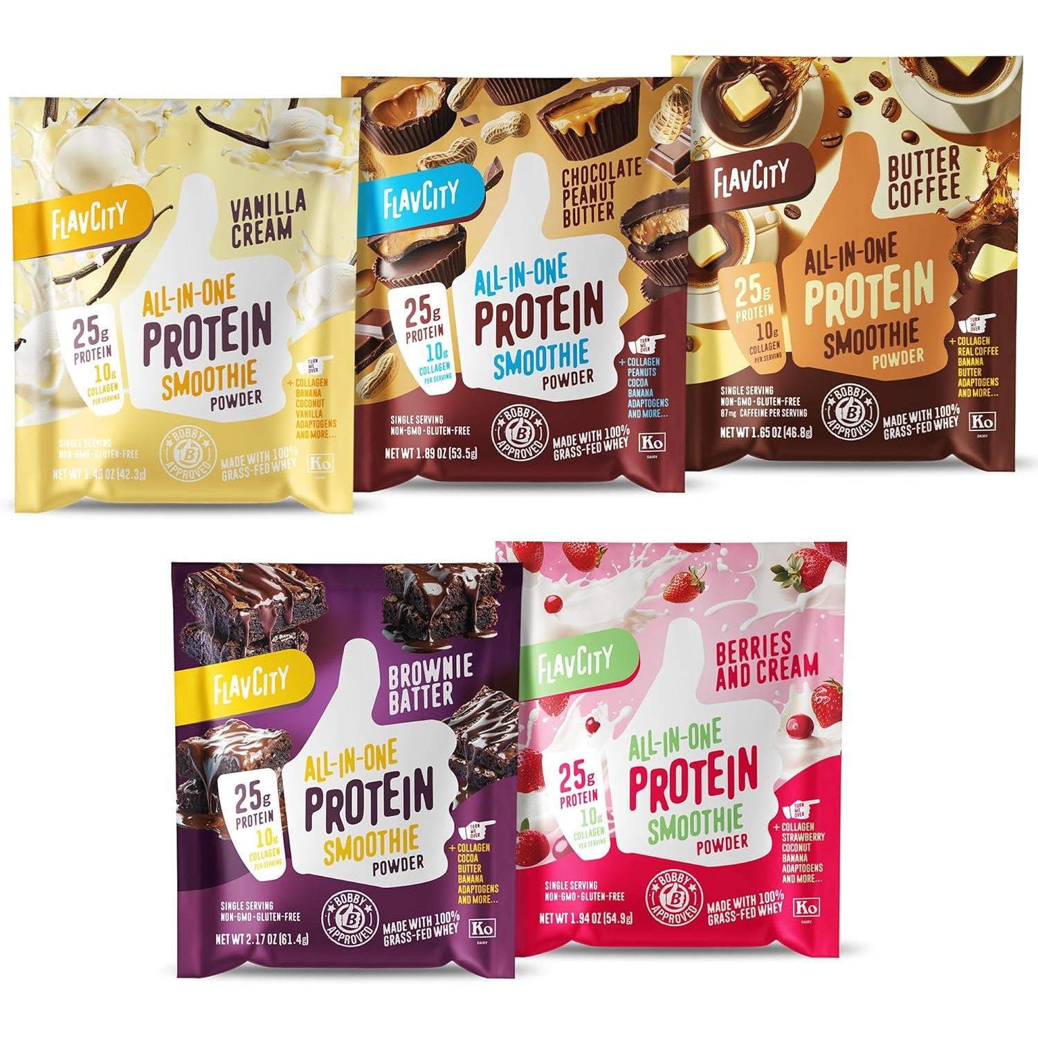 FlavCity Grass Fed Whey Protein Powder - Vanilla Smoothie - 25g Protein & 10g Collagen - Made with Real Vanilla Bean & Organic Coconut Milk - Gluten Free & No Added Sugars (20 Servings)