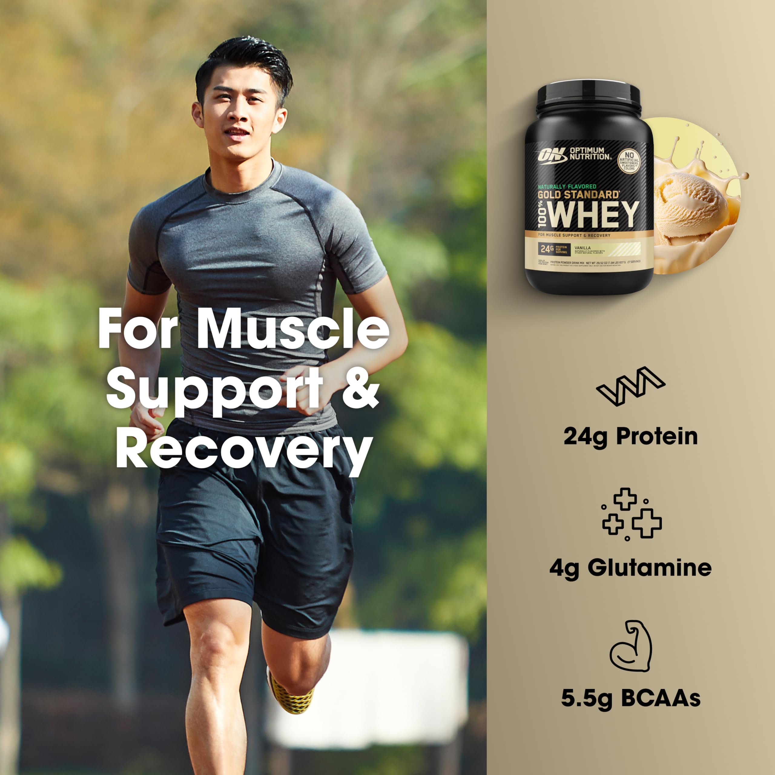 Optimum Nutrition Gold Standard 100% Whey Protein Powder, Vanilla Ice Cream, 2 Pound (Packaging May Vary)