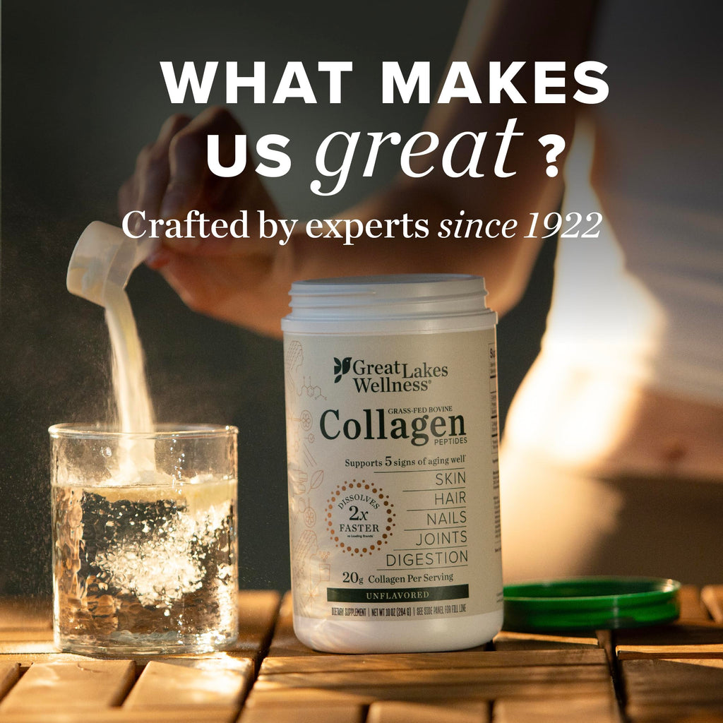 Great Lakes Wellness Collagen Peptides Powder for Skin, Hair, Nails, Joints & Digestion - Unflavored - 22 Servings (Pack of 1)
