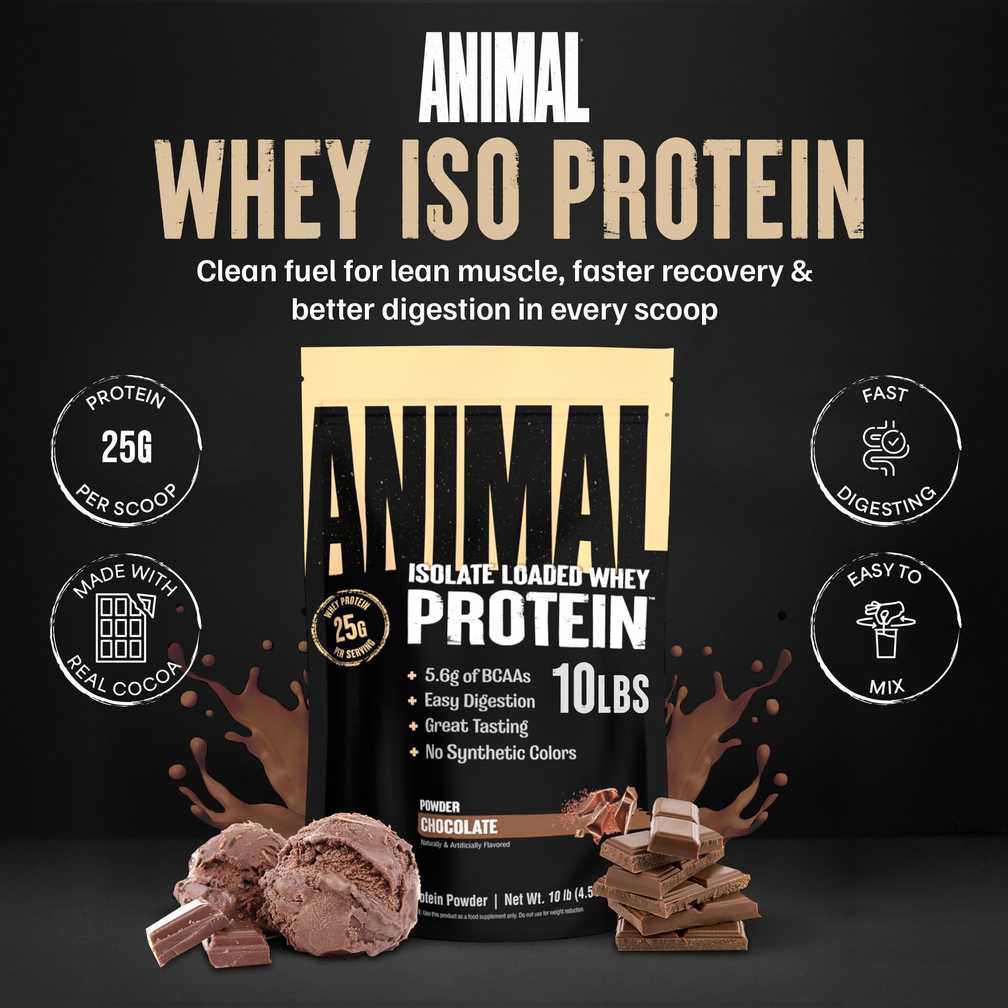 Animal Whey Isolate Protein Powder - Loaded for Pre & Post Workout Muscle Builder and Recovery with Digestive Enzymes for Men & Women - 25g Protein, Great Taste, Low Sugar - Strawberry 4 lbs
