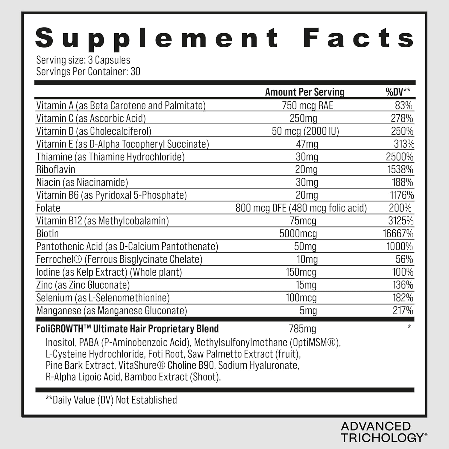 Advanced Trichology FoliGROWTH™ Hair Growth Supplement for Thicker Fuller Hair | Approved* by the American Hair Loss Association | Revitalize Thinning Hair - 90 Count (Pack of 1)