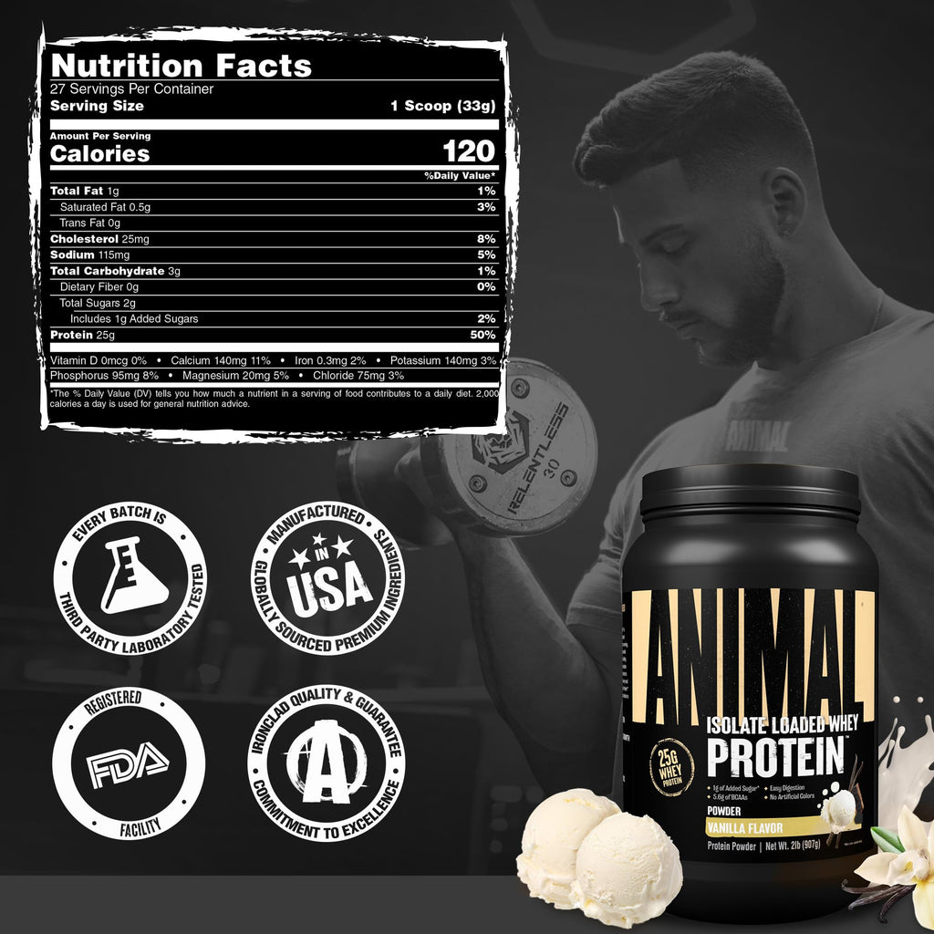 Animal Whey Isolate Protein Powder - Loaded for Pre & Post Workout Muscle Builder and Recovery with Digestive Enzymes for Men & Women - 25g Protein, Great Taste, Low Sugar - Strawberry 4 lbs