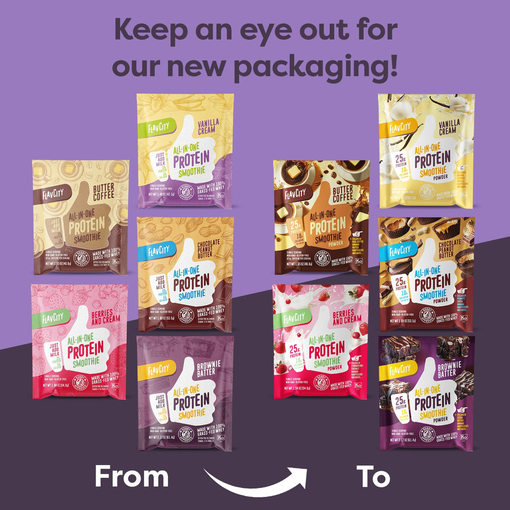 FlavCity Grass Fed Whey Protein Powder - Vanilla Smoothie - 25g Protein & 10g Collagen - Made with Real Vanilla Bean & Organic Coconut Milk - Gluten Free & No Added Sugars (20 Servings)