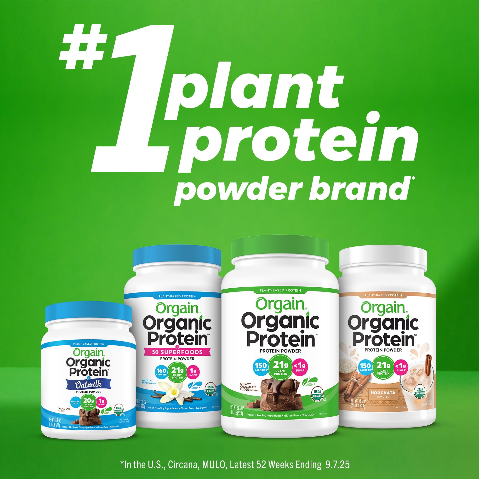 Orgain Organic Vegan Protein Powder, Vanilla Bean - 21g Plant Protein, 6g Prebiotic Fiber, No Lactose Ingredients, No Added Sugar, Non-GMO, For Shakes & Smoothies, 2.03 lb (Packaging May Vary)