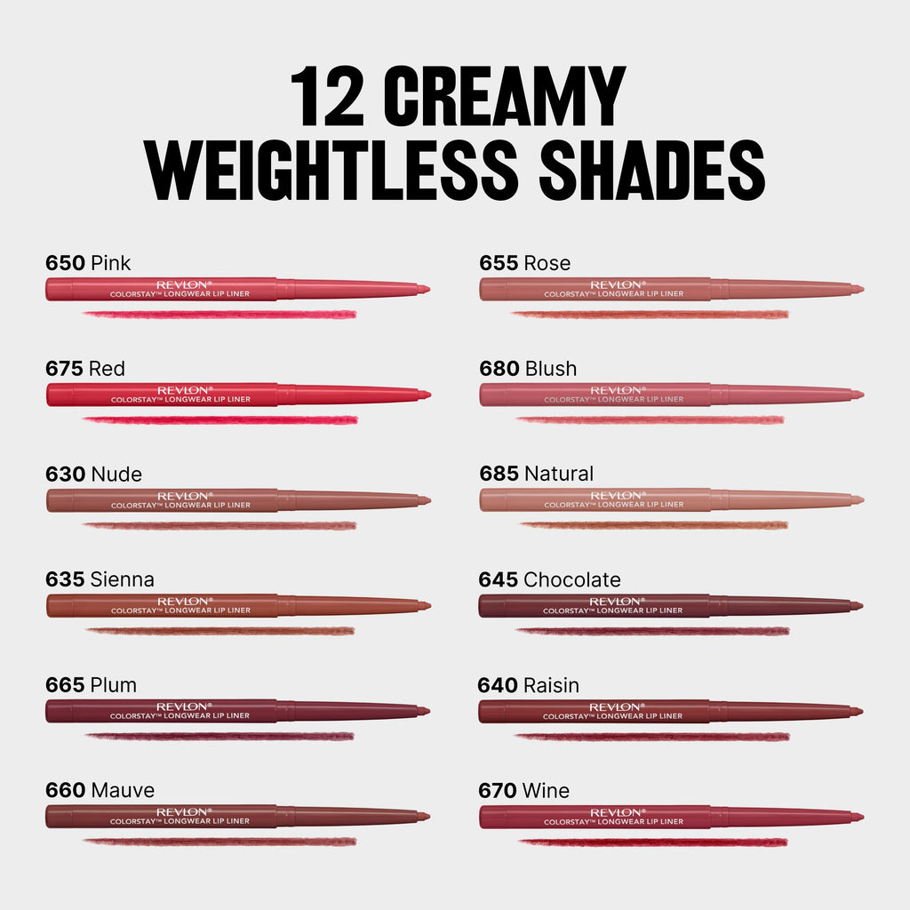 Revlon Colorstay Lip Liner Makeup with Built-in-Sharpener, Longwear Rich Colors, Smooth Application, 630 Nude, 0.01 oz