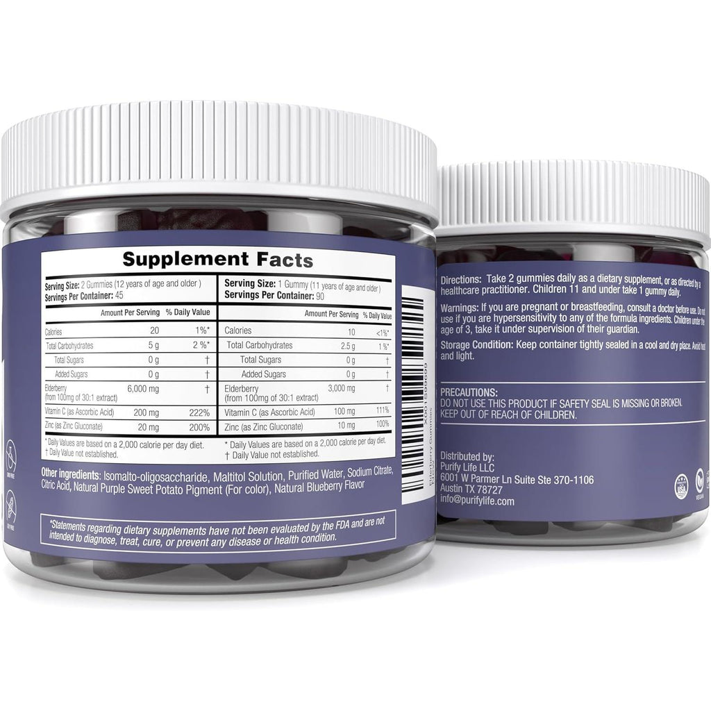 Sugar-Free Elderberry Gummies with Vitamin C & Zinc for Adults and Kids, Immune Support Supplement for Respiratory Health, Sambucus Elderberry Antioxidant Gummies - Vegan, 90 Count