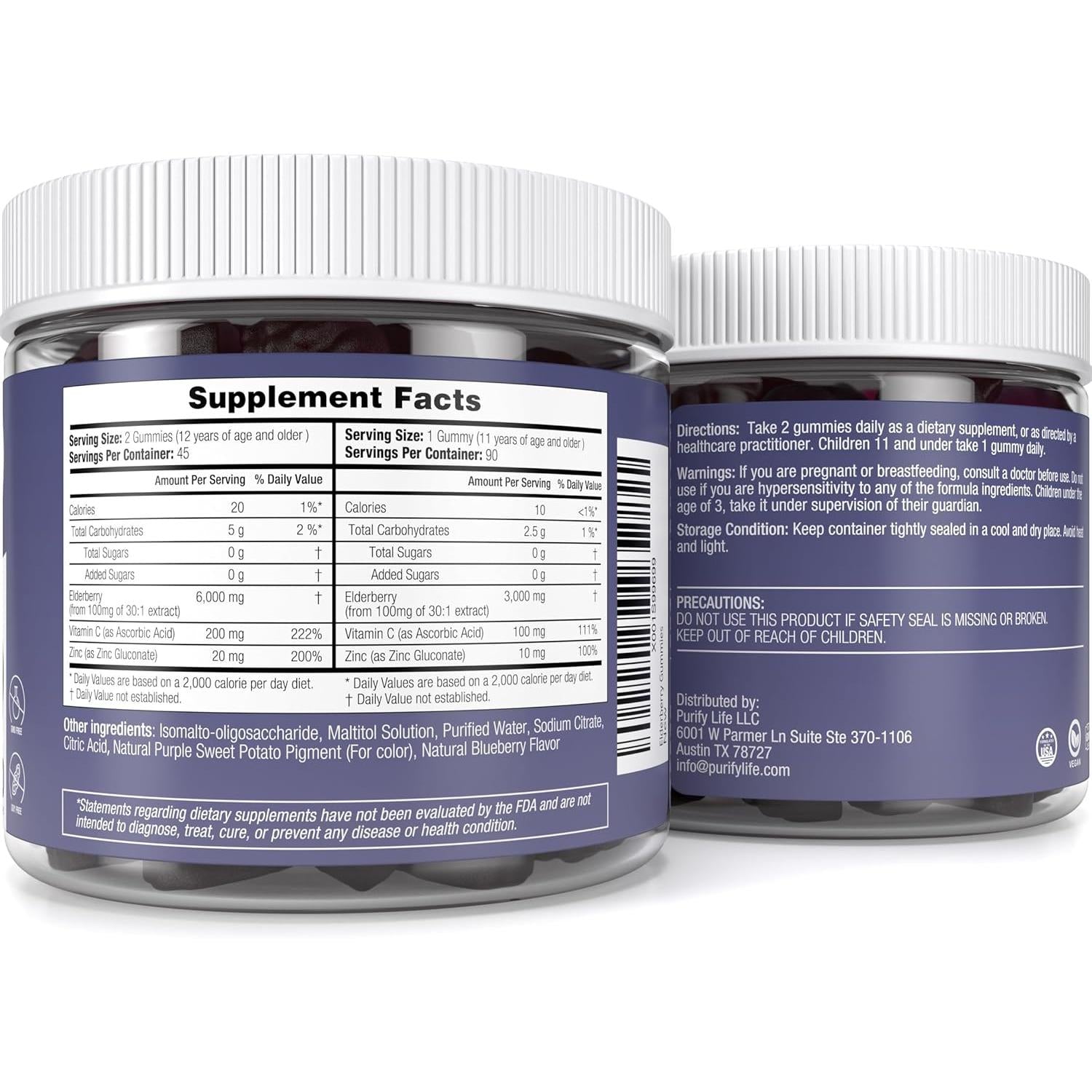 Sugar-Free Elderberry Gummies with Vitamin C & Zinc for Adults and Kids, Immune Support Supplement for Respiratory Health, Sambucus Elderberry Antioxidant Gummies - Vegan, 90 Count