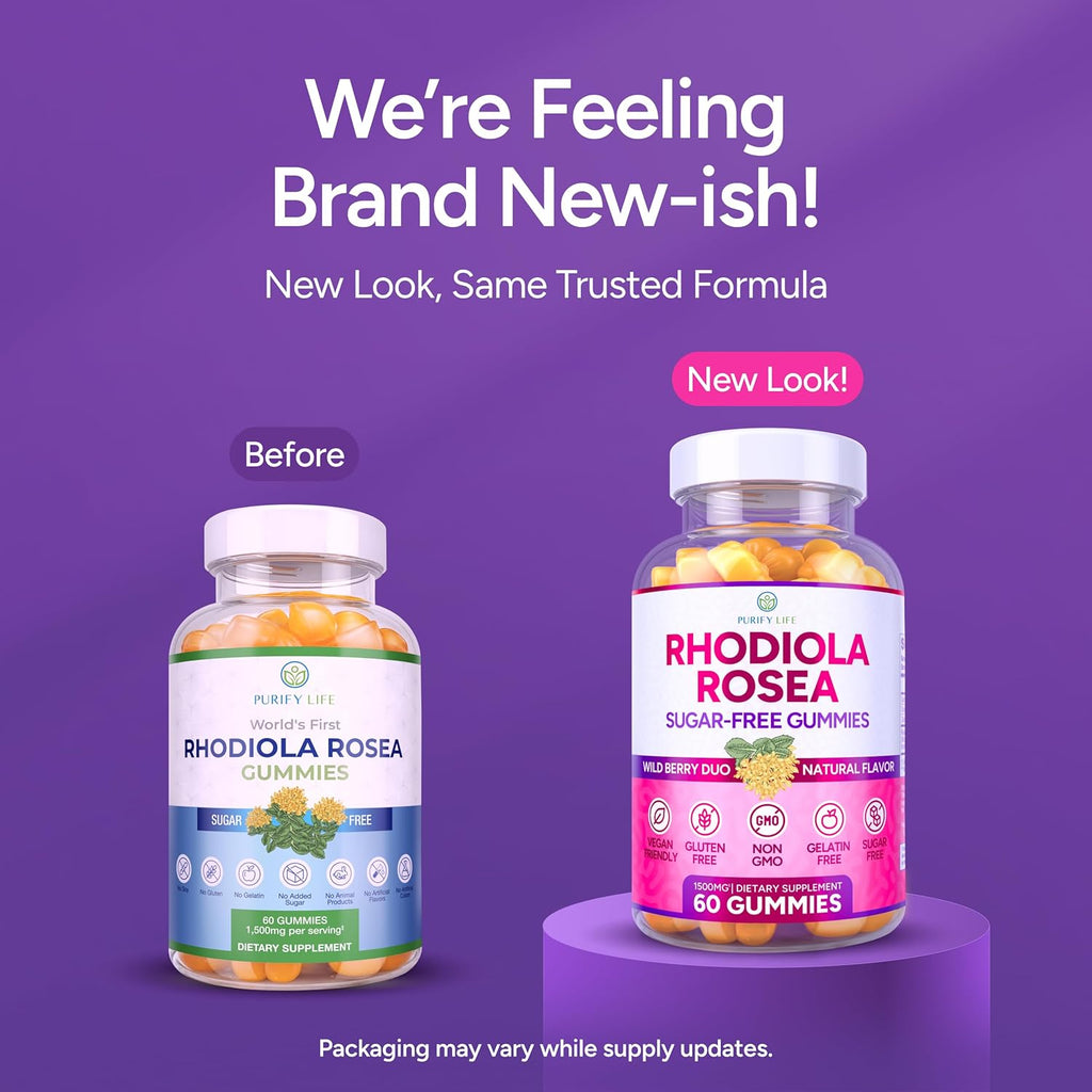 Sugar-Free Rhodiola Rosea Gummies (1500mg/Serving) Cortisol Detox & Adrenal Support Supplement - Adaptogenic Rhodiola for Mood, Motivation, Stamina & Performance, Non-GMO, 60 Vegan Chews