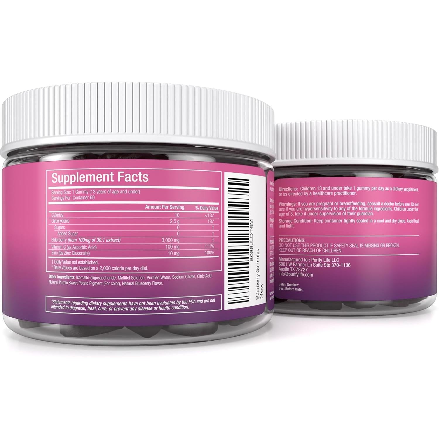 Sugar-Free Kids Elderberry Gummies with Vitamin C & Zinc – Daily Immune Support Supplement for Children, Sambucus Antioxidant, Vegan, 60 Ct