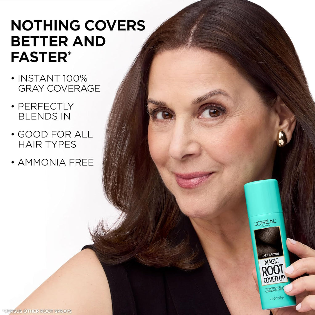 L'Oreal Paris Root Cover Up Temporary Gray Concealer Spray Dark Brown 2 Oz (Pack of 2) (Packaging May Vary)