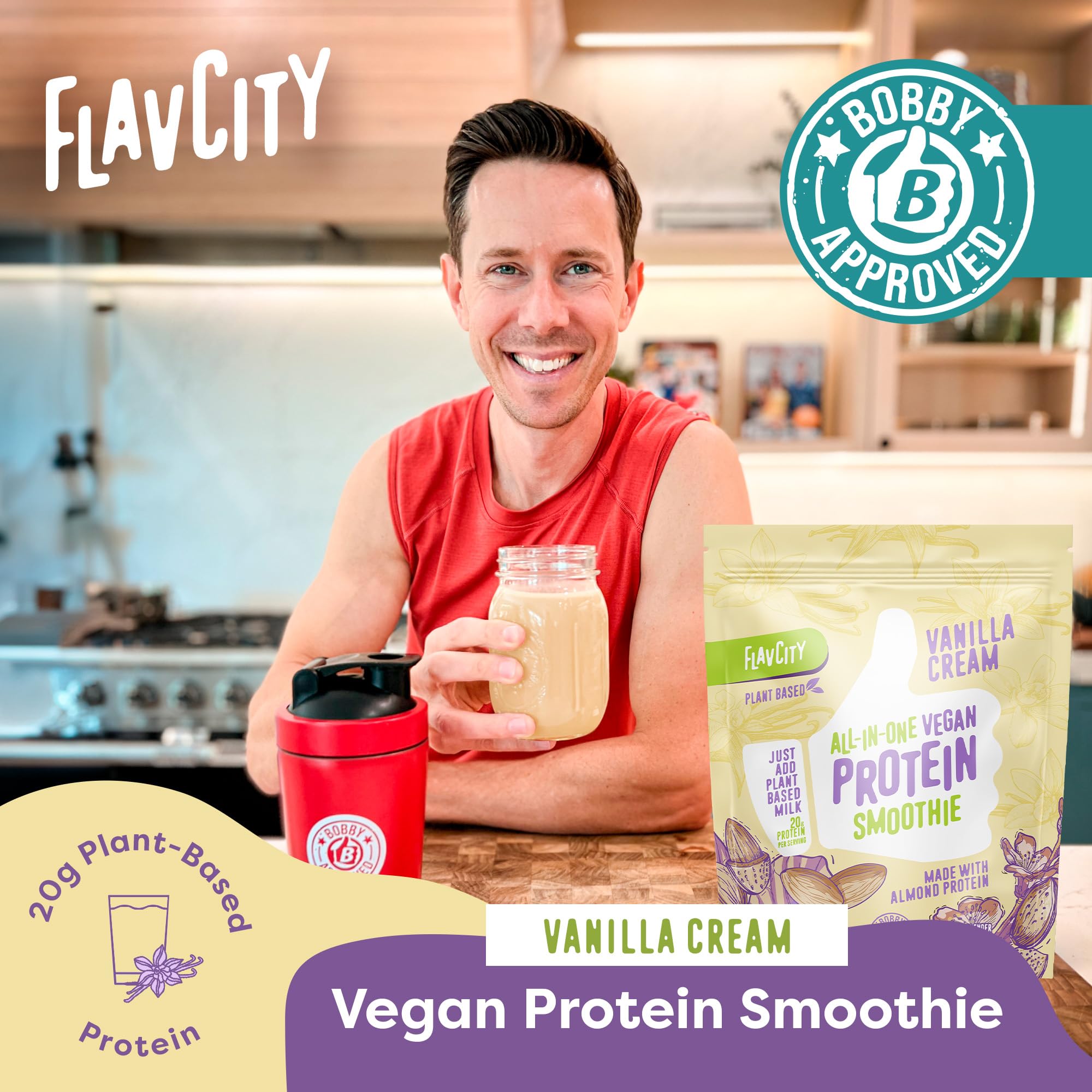 FlavCity Grass Fed Whey Protein Powder - Vanilla Smoothie - 25g Protein & 10g Collagen - Made with Real Vanilla Bean & Organic Coconut Milk - Gluten Free & No Added Sugars (20 Servings)