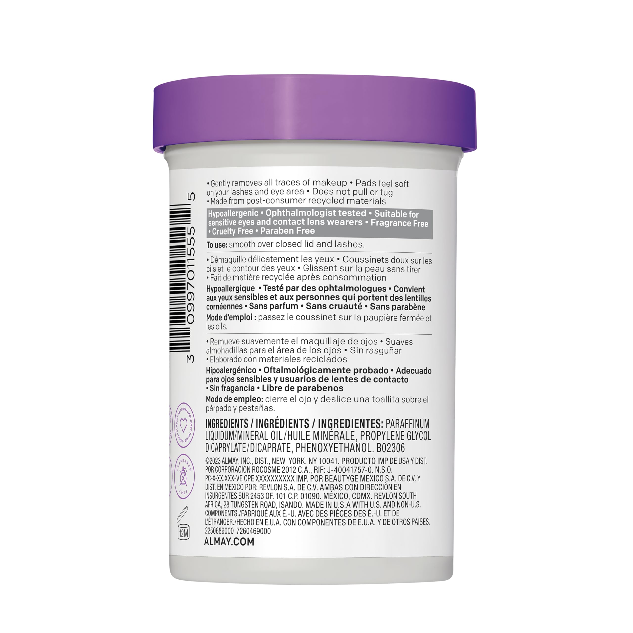 Almay Eye Makeup Remover Pads, Longwear & Waterproof, Hypoallergenic, Fragrance-Free, Ophthalmologist Tested, Stocking Stuffer for Women, 120 count