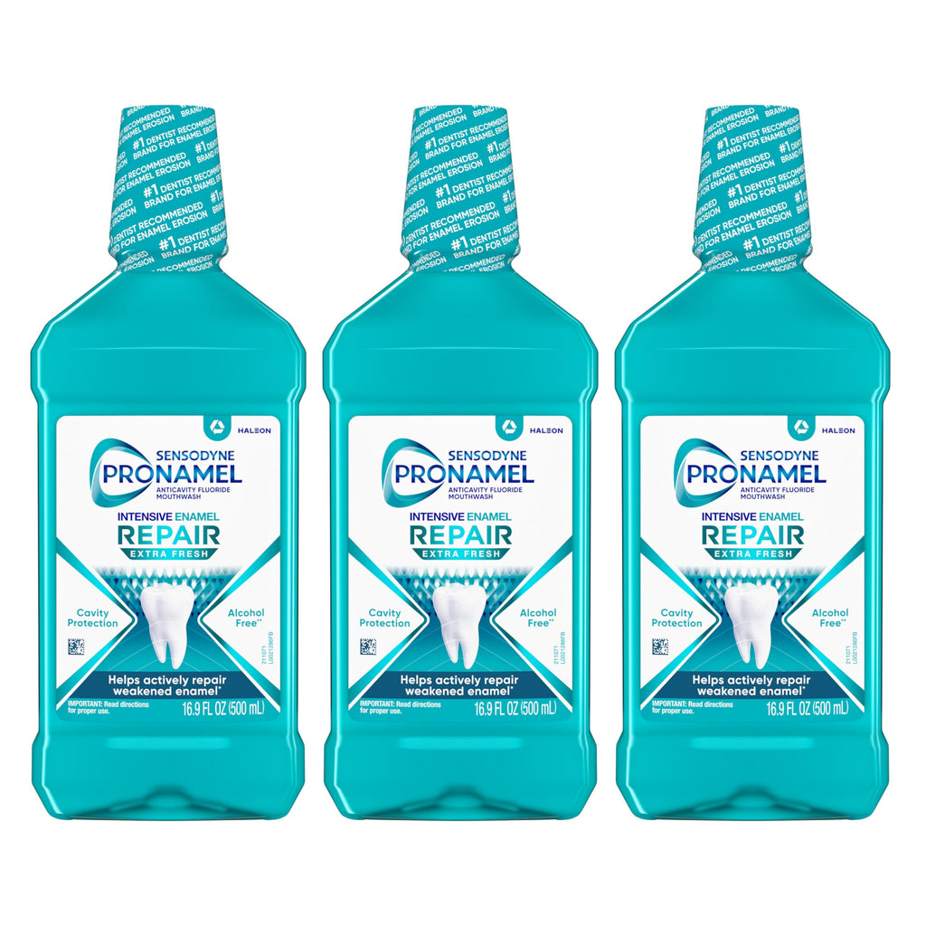 Sensodyne Pronamel Intensive Enamel Repair Alcohol-Free Mouthwash to Help Actively Repair Enamel and Protect Against Cavities, Extra Fresh, 16.9 fl oz (3 Pack)
