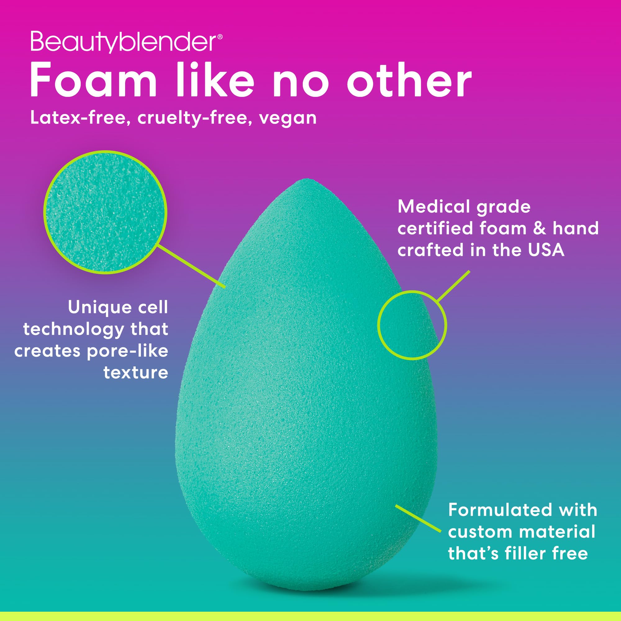Beautyblender® | Bubble Beauty Blender Makeup Sponge, Super-Soft Foam Easily Blends Foundations, Powders & Creams, Made in USA, Reusable, Washable, Streak Free Application, Vegan, Cruelty Free
