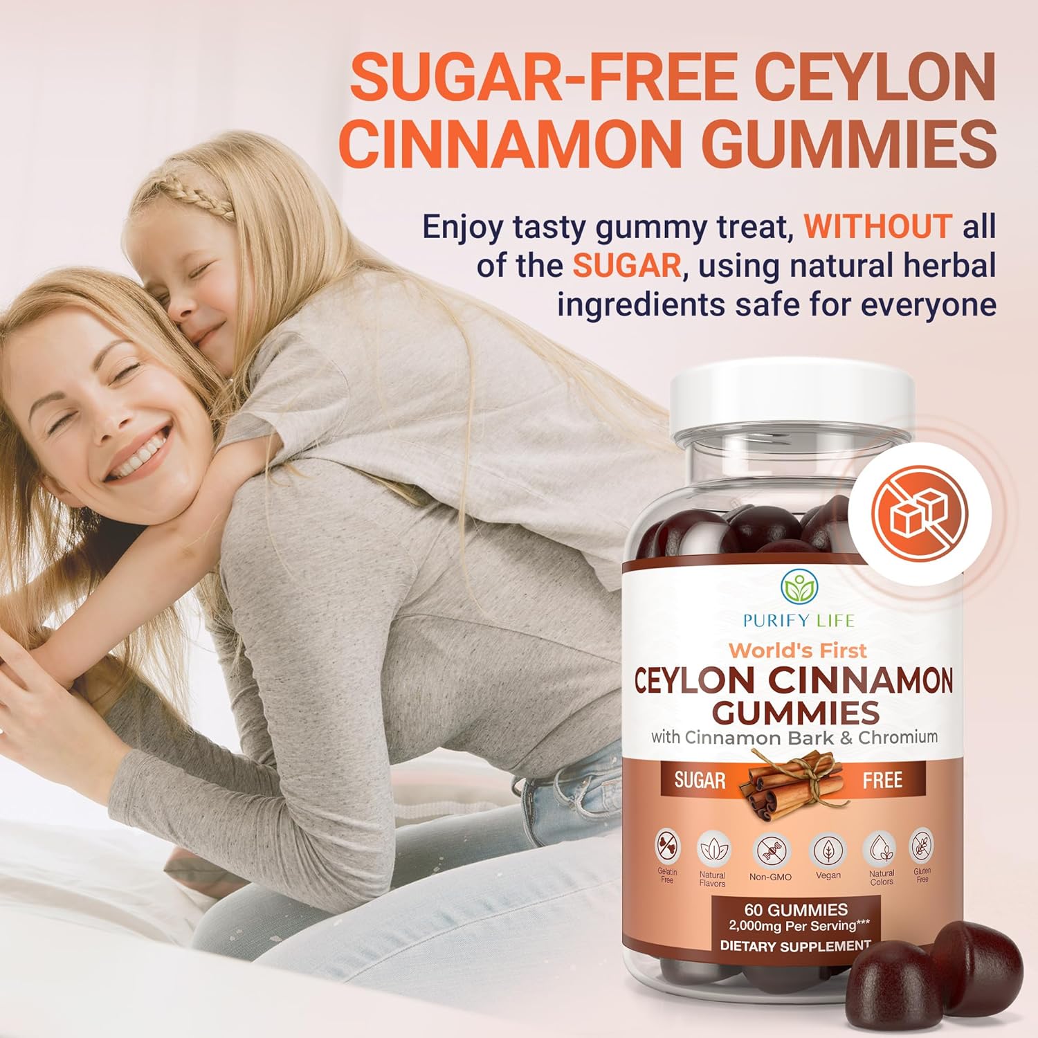 Sugar-Free Ceylon Cinnamon Gummies (2,000mg/Serving) – Vegan, Gluten-Free Herbal Supplement – Replace Cinnamon Capsules, Pills & Powders – 60 Chews