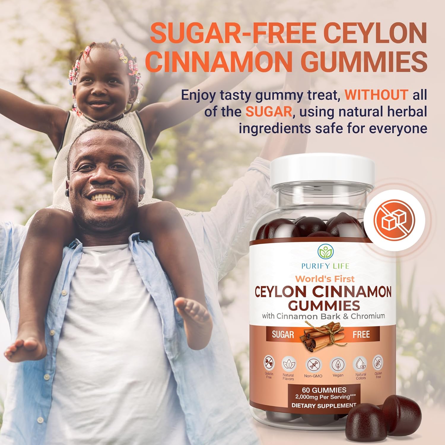 Sugar-Free Ceylon Cinnamon Gummies (2,000mg/Serving) – Vegan, Gluten-Free Herbal Supplement – Replace Cinnamon Capsules, Pills & Powders – 60 Chews