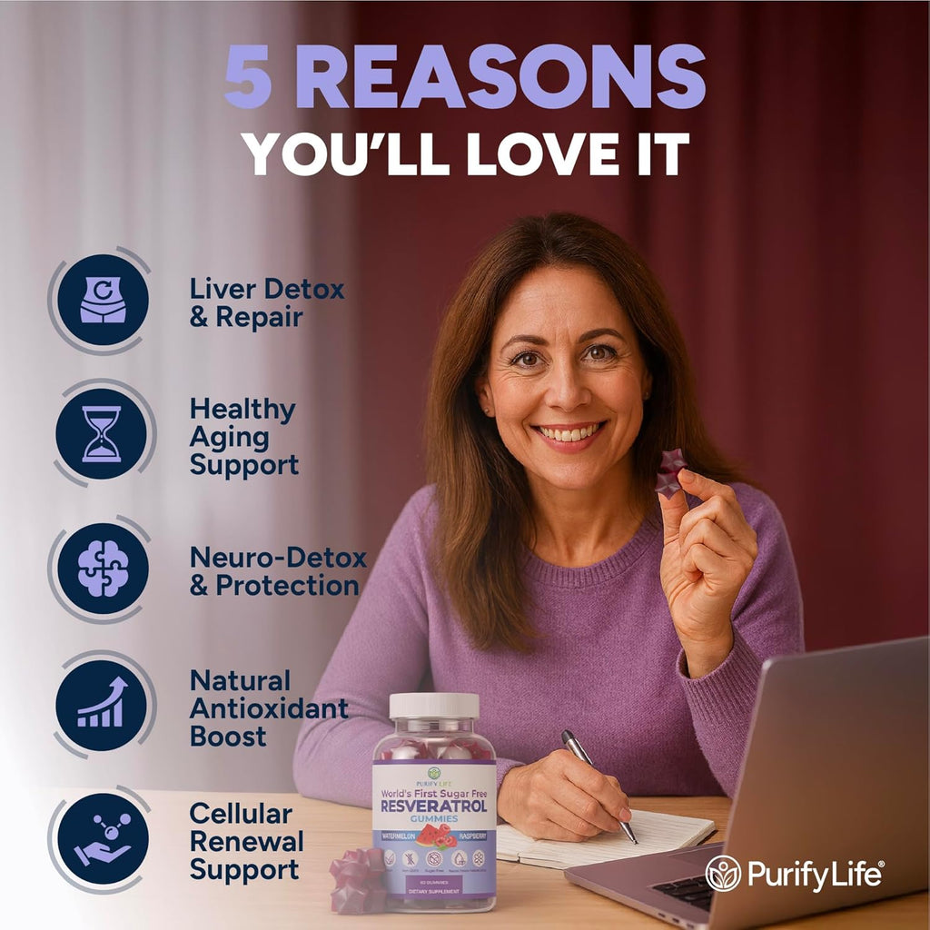 Sugar-Free Resveratrol Gummies - Potent Anti-Aging Antioxidant - Resveratrol Supplement to Support Digestive & Immune Health - Natural Herb for Cell Growth & Repair - Easy Chewable NMN Alternative