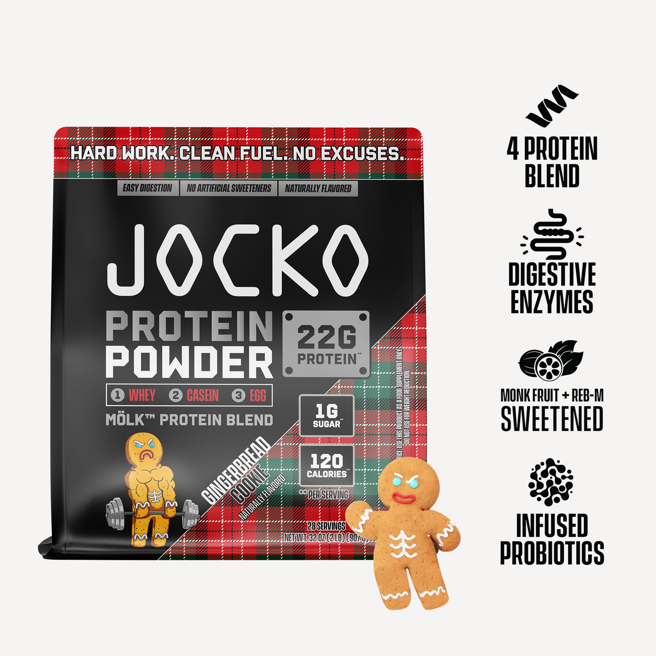 Jocko Fuel Mölk Whey Protein Powder 22g Low Sugar Monk Fruit Blend - Muscle Recovery & Growth, Packaging May Vary (26 Servings, Mint Chocolate)