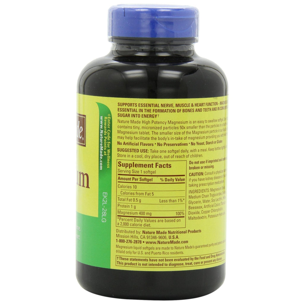 Nature Made High Potency Magnesium 400 mg - 150 Liquid Softgels,(Pack of 2)