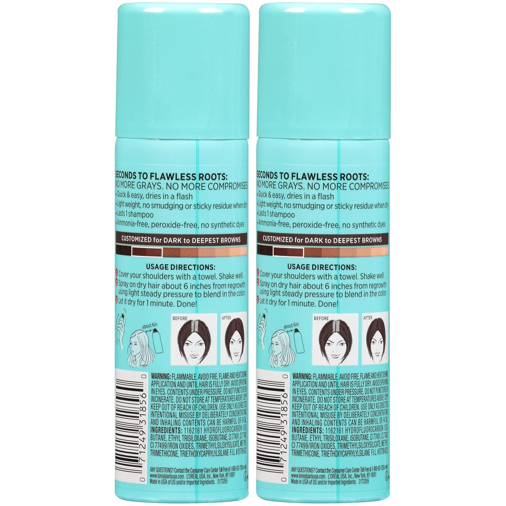 L'Oreal Paris Root Cover Up Temporary Gray Concealer Spray Dark Brown 2 Oz (Pack of 2) (Packaging May Vary)