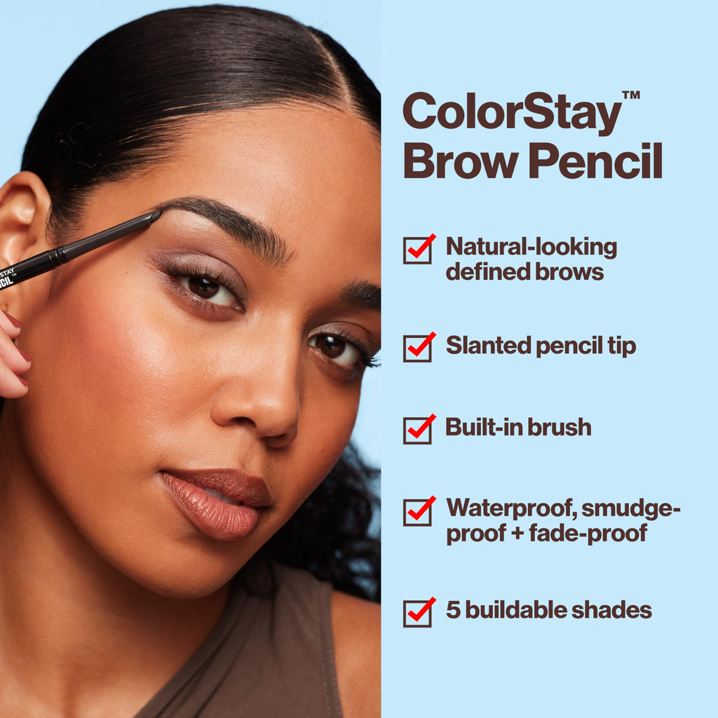 Revlon ColorStay Eyebrow Pencil with Spoolie Brush, Waterproof, Hair-Like Strokes, Stocking Stuffer for Her, 205 Blonde, 0.021 oz