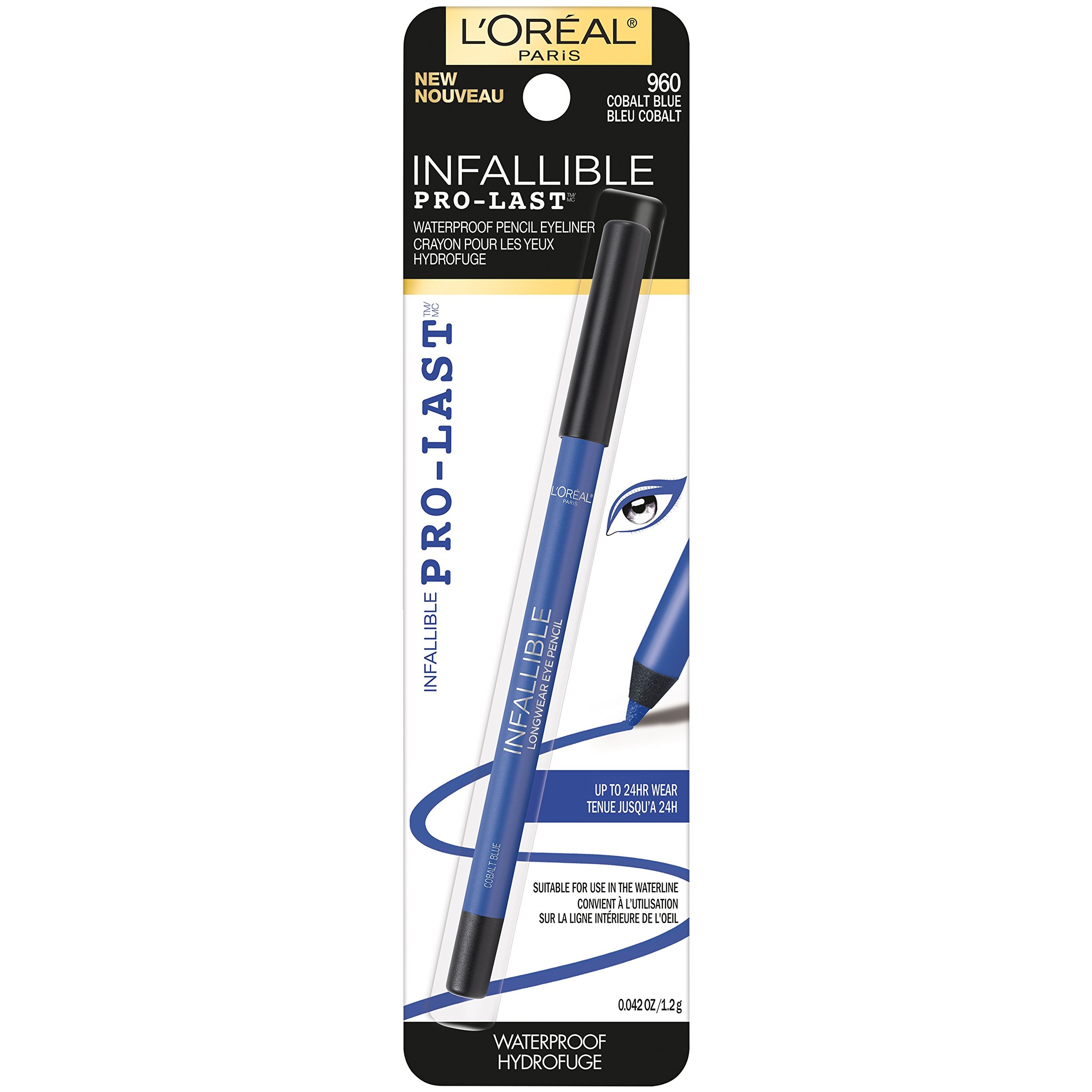 L'Oreal Paris Makeup Infallible Pro-Last Pencil Eyeliner, Waterproof and Smudge-Resistant, Glides on Easily to Create any Look, Black, 0.042 oz., 1 Count
