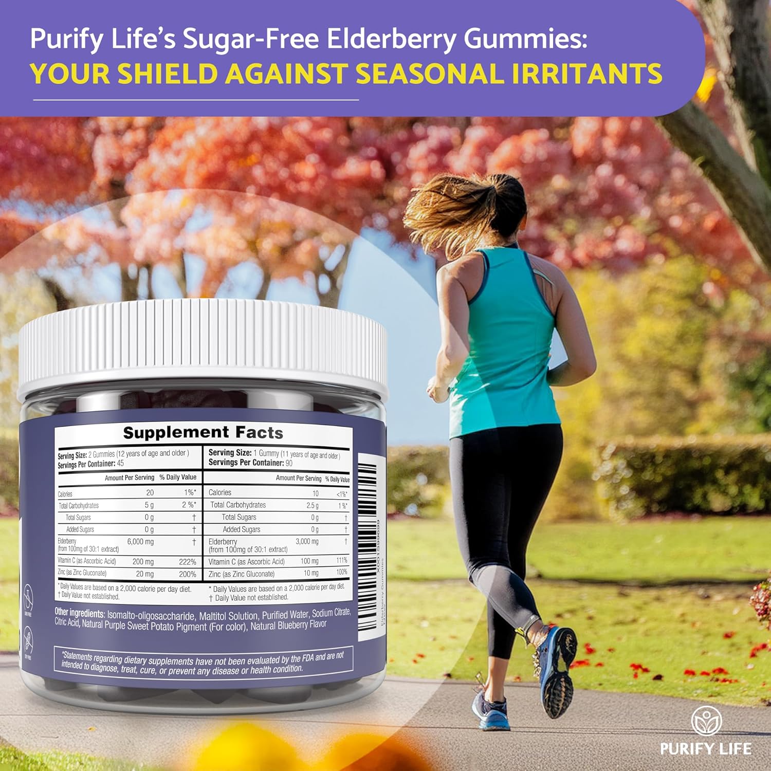 Sugar-Free Elderberry Gummies with Vitamin C & Zinc for Adults and Kids, Immune Support Supplement for Respiratory Health, Sambucus Elderberry Antioxidant Gummies - Vegan, 90 Count