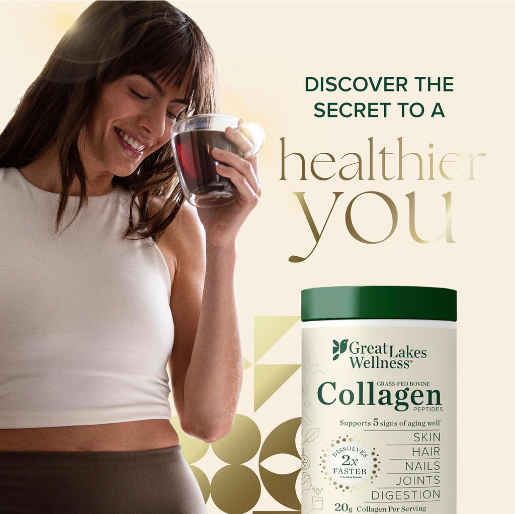 Great Lakes Wellness Collagen Peptides Powder for Skin, Hair, Nails, Joints & Digestion - Chocolate Flavored - Quick Dissolve Hydrolyzed, Non-GMO, Kosher - 10 oz