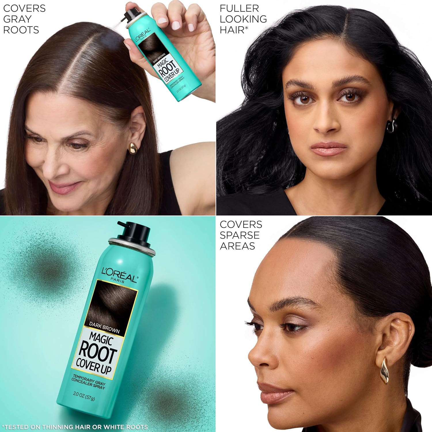 L'Oreal Paris Root Cover Up Temporary Gray Concealer Spray Dark Brown 2 Oz (Pack of 2) (Packaging May Vary)