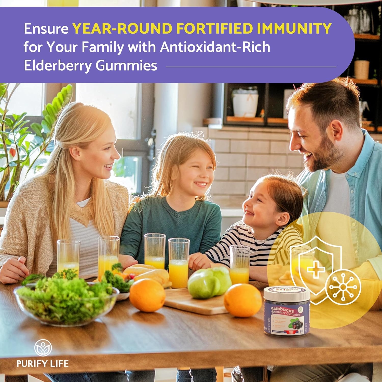 Sugar-Free Elderberry Gummies with Vitamin C & Zinc for Adults and Kids, Immune Support Supplement for Respiratory Health, Sambucus Elderberry Antioxidant Gummies - Vegan, 90 Count