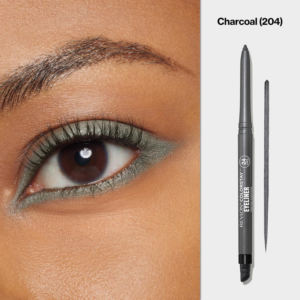 REVLON ColorStay Pencil Waterproof Eyeliner, Smudge-Proof, Eye Makeup with Built-In Sharpener, Stocking Stuffer for Women, 204 Charcoal, 0.01 oz