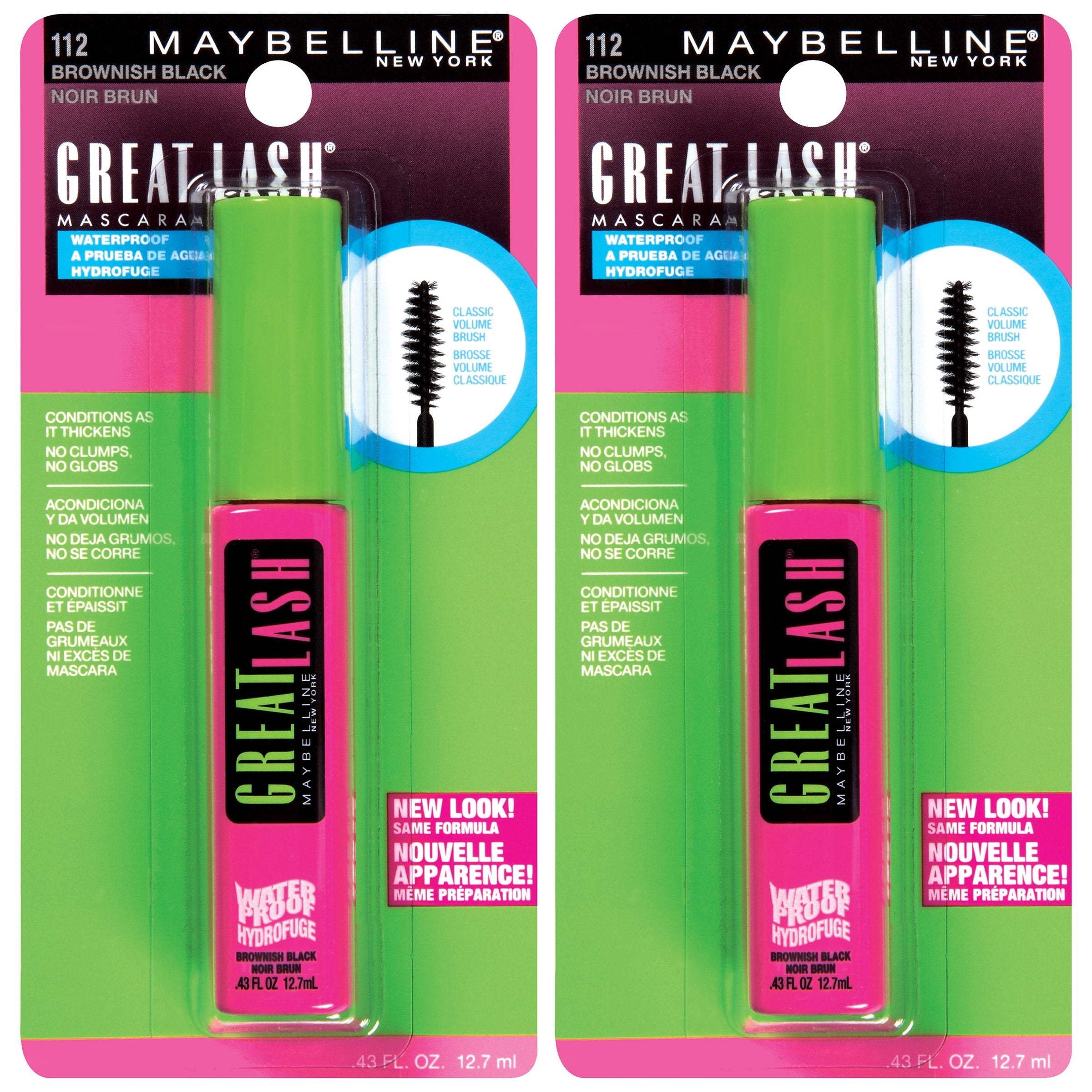 Maybelline Great Lash Washable Mascara Makeup, Volumizing Lash-Doubling Formula That Conditions As It Thickens, Blackest Black, 1 Count