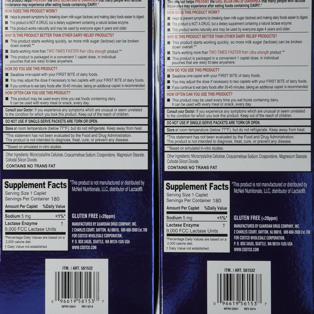 Kirkland Signature Fast Acting Lactase, (2 Pack), 360 Ct Caplets